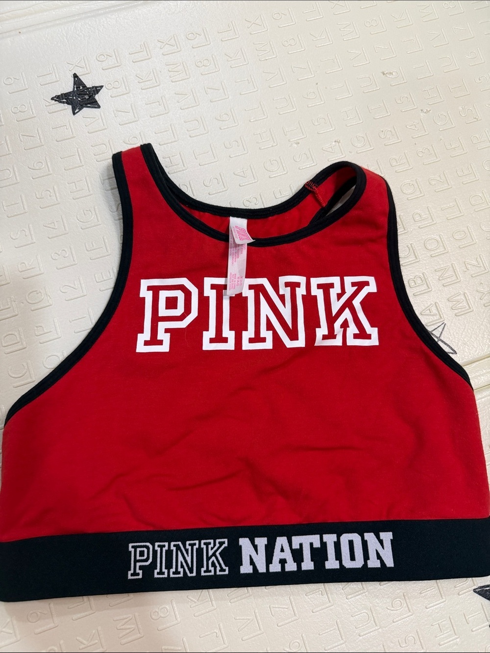 PINK Victoria's Secret Red Crop Tank with Black Trim